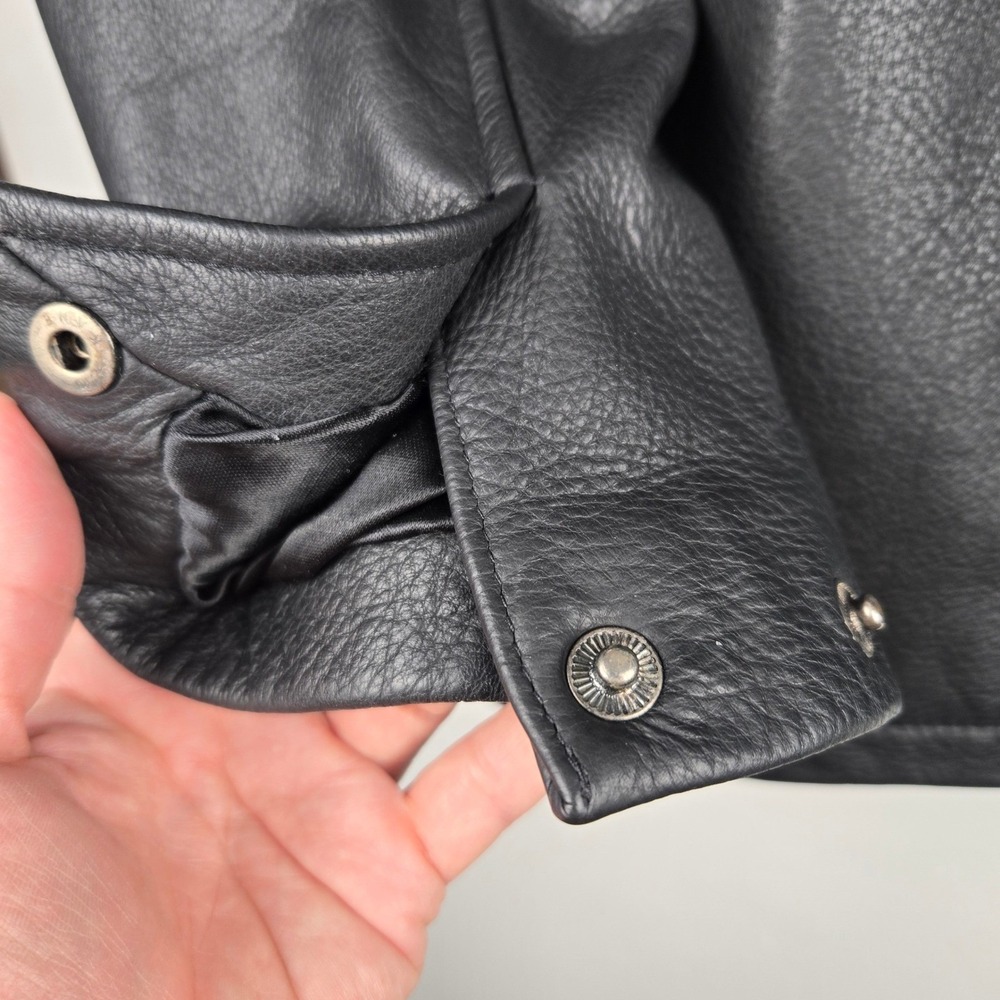 Brooks Brothers Mens Black Pebbled Leather Car Coat Button Front Jacket Small - Picture 6 of 14